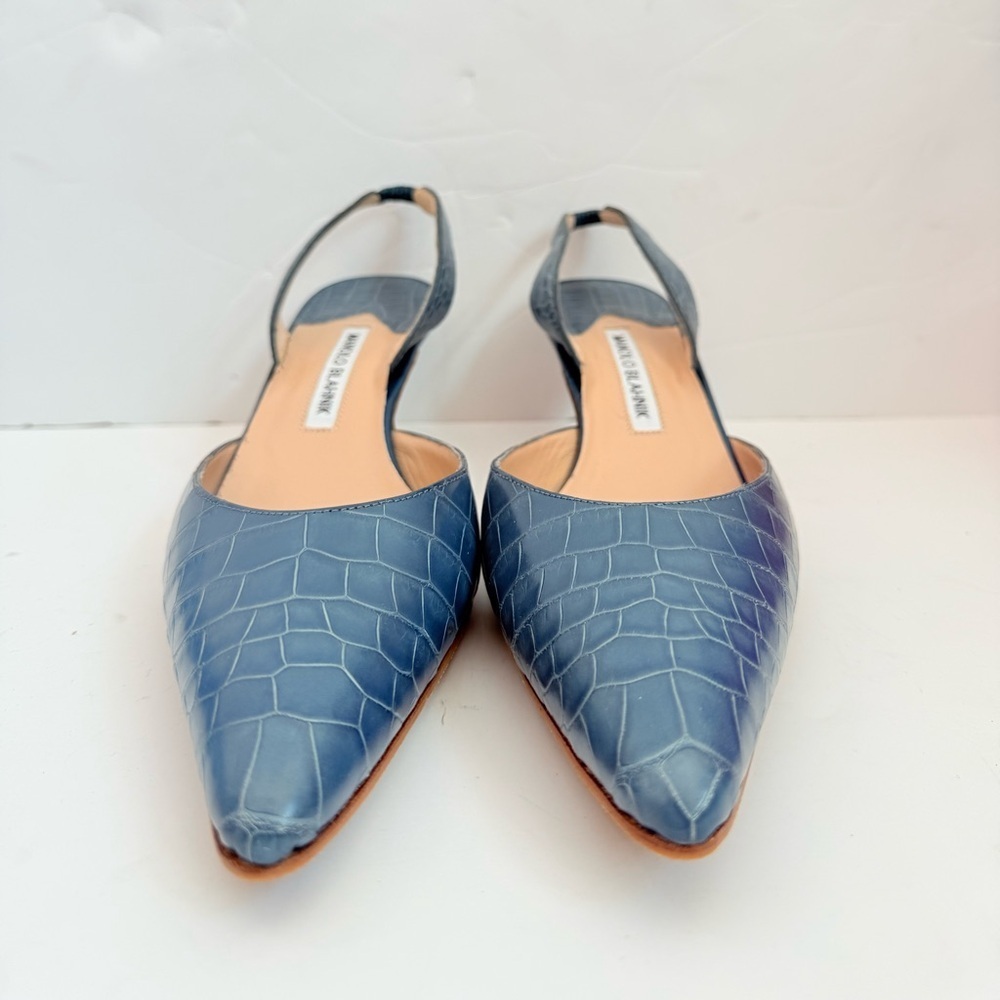 Manolo Blahnik Vintage Dark Blue Alligator Leather Carolyn slingback pumps EU 41 - Picture 2 of 9